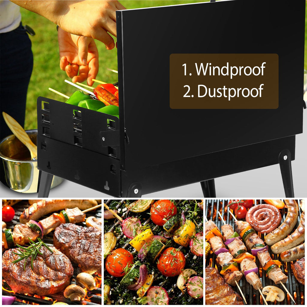1Pc 16.7x10x17.7in Portable Charcoal Grill For Spring Summer Outdoor Activities Foldable BBQ Suitcase Grill Shelf For Outdoor Camping Picnics Garden Grilling Fedex Shipping