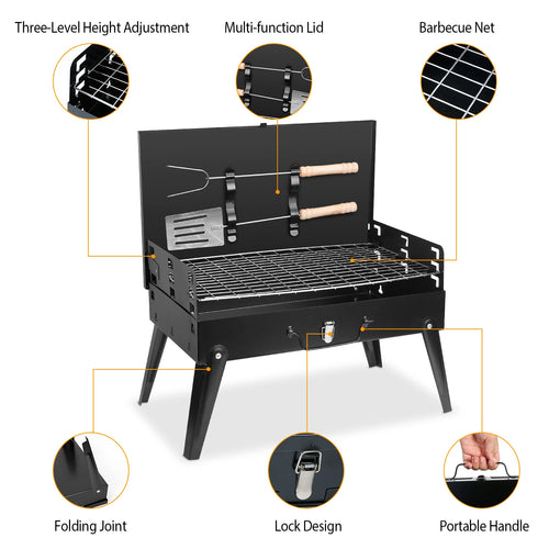 1Pc 16.7x10x17.7in Portable Charcoal Grill For Spring Summer Outdoor Activities Foldable BBQ Suitcase Grill Shelf For Outdoor Camping Picnics Garden Grilling Fedex Shipping