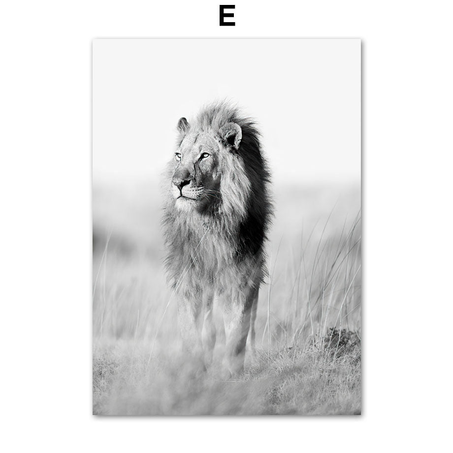Giraffe Elephant Lion Pineapple Palm Tree Wall Canvas Painting