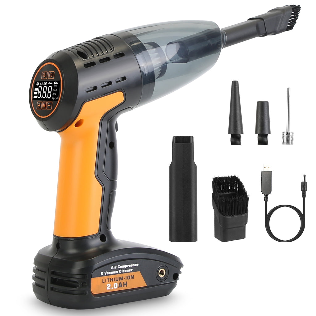 1Pc 4 In 1 Cordless Car Vacuum Cleaner And Tire Inflator With LED Light Digital Display Tire Pressure Gauge 150PSI Rechargeable Air Compressor Pump Essential Car Accessories