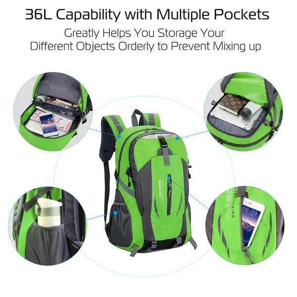 36L Outdoor Backpack Waterproof Daypack Travel Knapsack For Hiking Camping Picnic Travel School Spring Summer