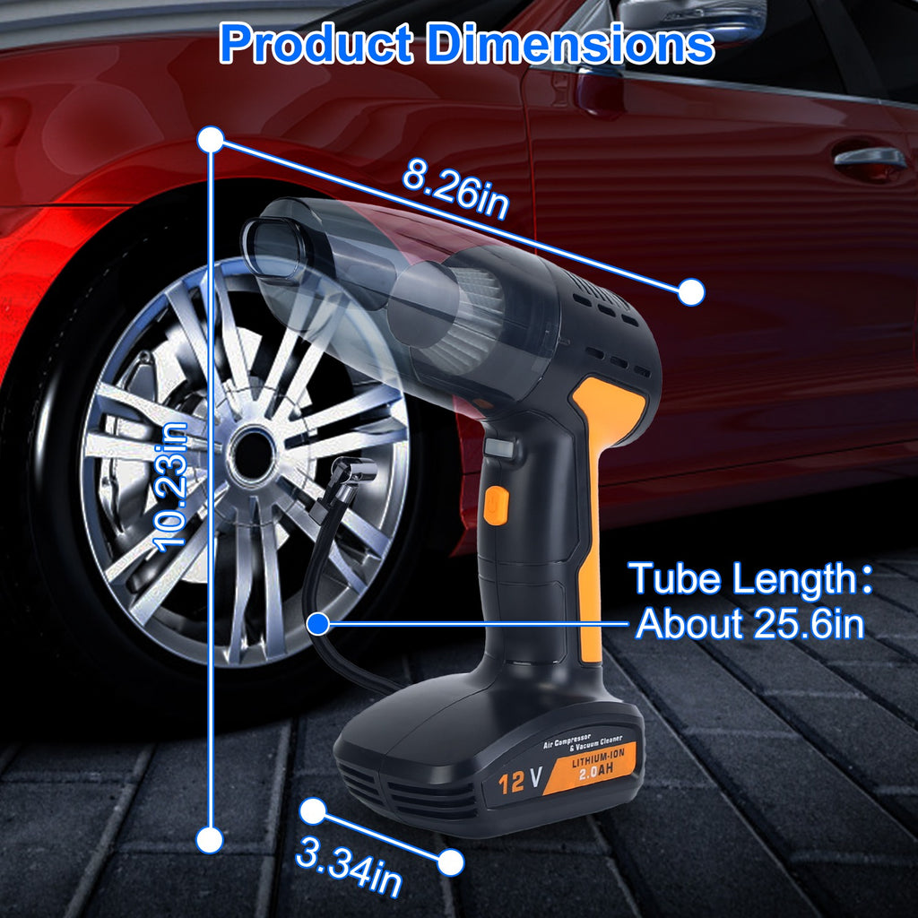 1Pc 4 In 1 Cordless Car Vacuum Cleaner And Tire Inflator With LED Light Digital Display Tire Pressure Gauge 150PSI Rechargeable Air Compressor Pump Essential Car Accessories