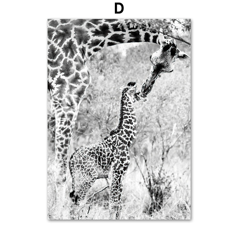Giraffe Elephant Lion Pineapple Palm Tree Wall Canvas Painting