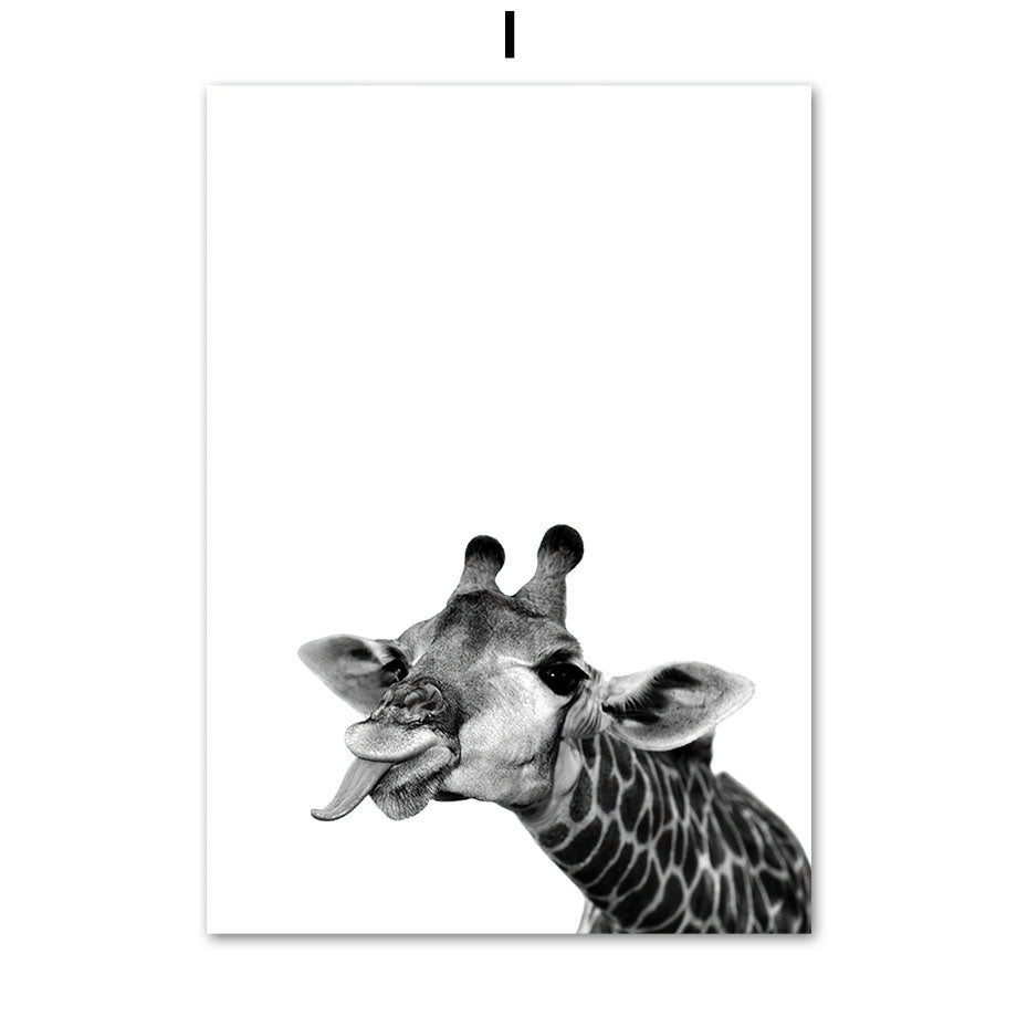 Giraffe Elephant Lion Pineapple Palm Tree Wall Canvas Painting