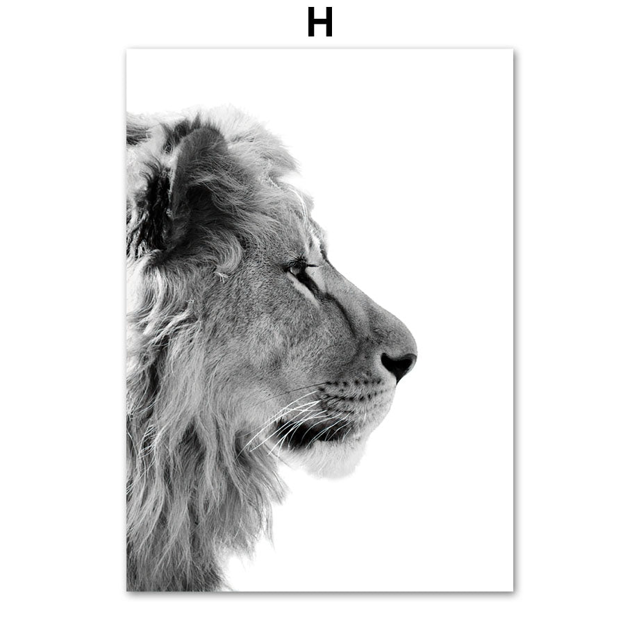 Giraffe Elephant Lion Pineapple Palm Tree Wall Canvas Painting