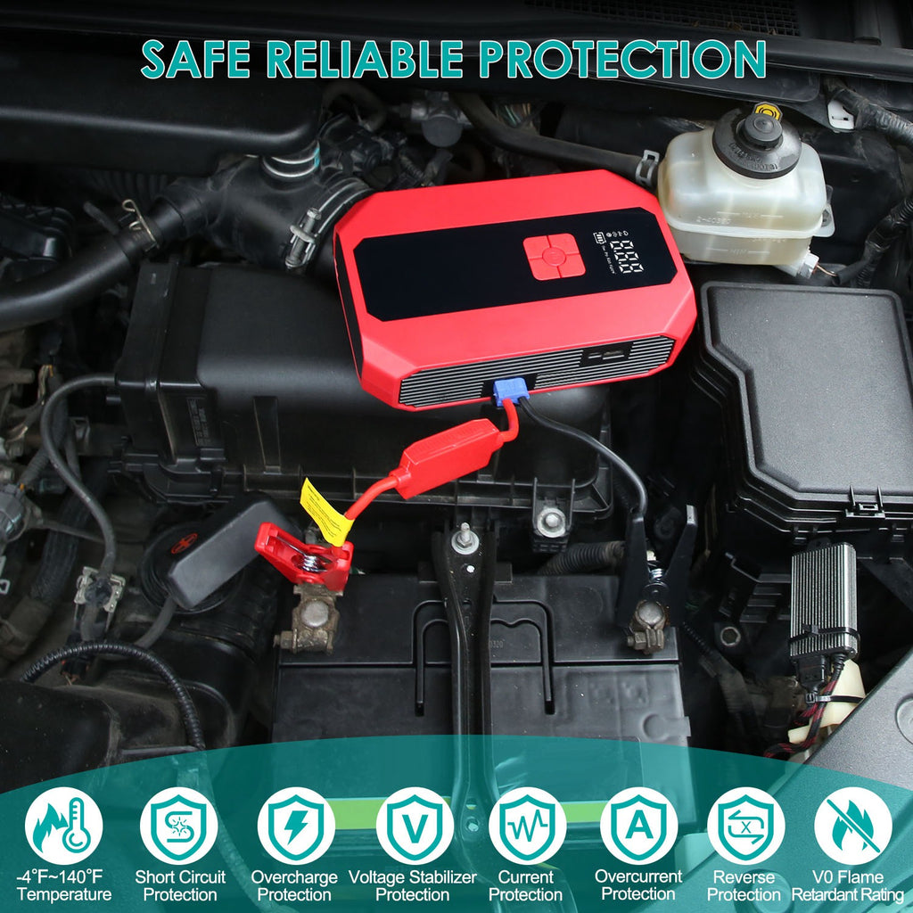 1Pc Portable Car Jump Starter Air Compressor 1500A 400PSI Car Battery Charger Jump Starter Power Bank LED Flashlight Digital Tire Inflator For 4.0L Gasoline Or 2.0L Diesel Engine